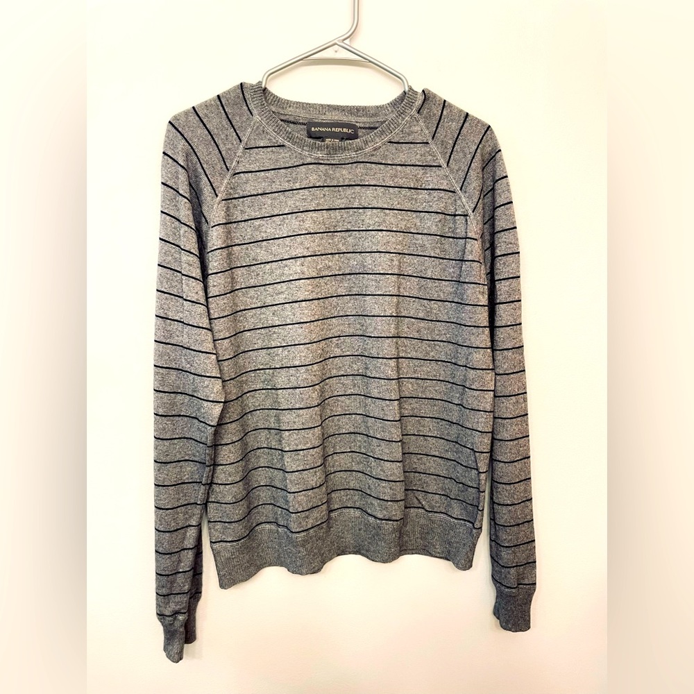 BANANA REPUBLIC Crewneck Sweater Silk Blend Gray Stripe Men’s sz Large #5